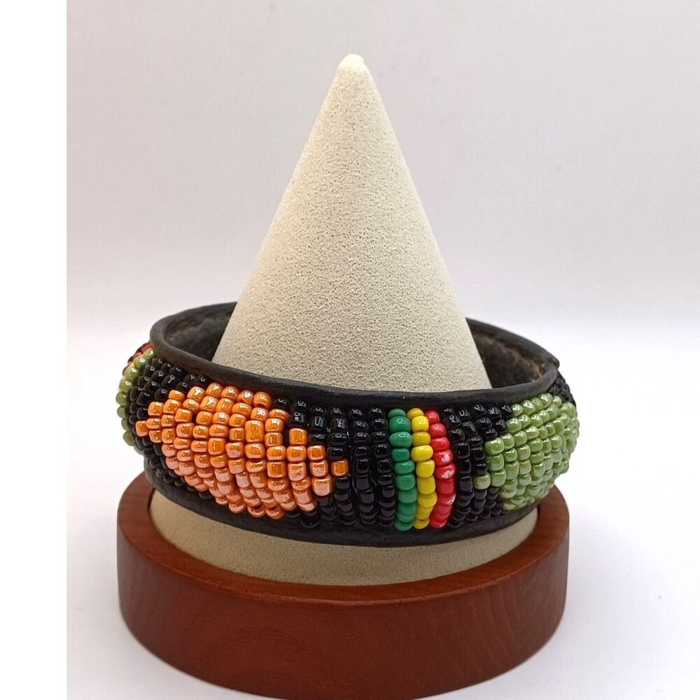 Vintage Leather Rasta Colors Beaded Bracelet Calm Vibes Cool Breeze